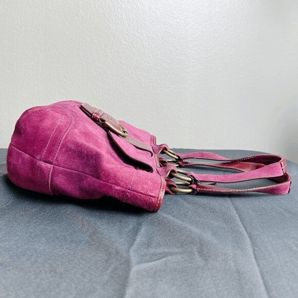 Coach Hampton Bucket Purple Suede Leather Shoulder SOHO Mid Size Tote Bag 9676 - Picture 5 of 12